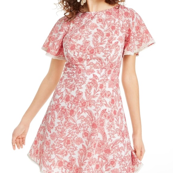 B Darlin Juniors Flutter Sleeve Floral Mini Summer Dress, Pink, Size 1/2 $69 NwT - Picture 3 of 16